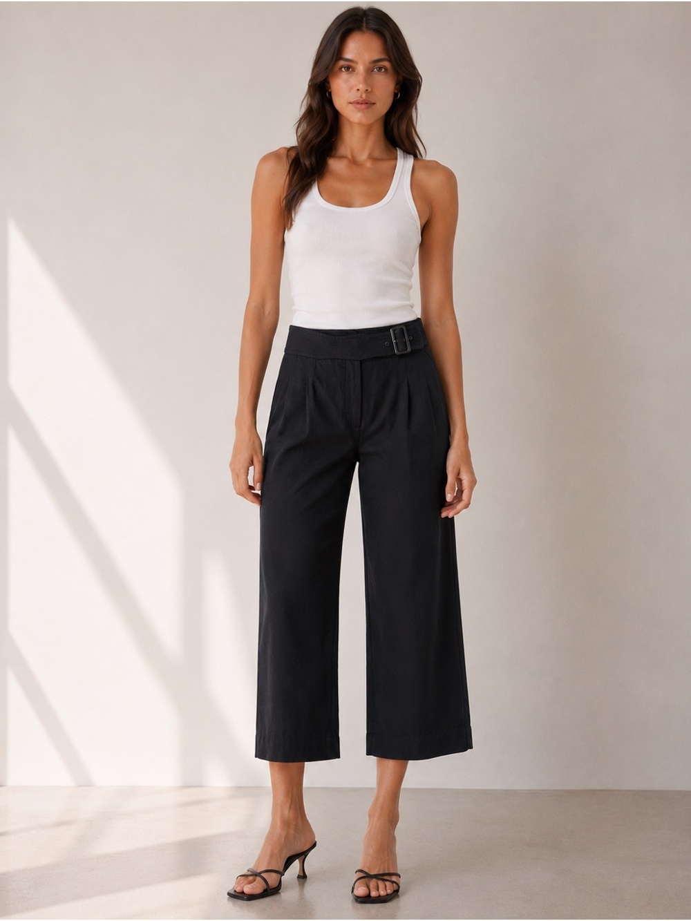 A.L.C. High Rise Wide Leg Cropped Pants Black Size 2
